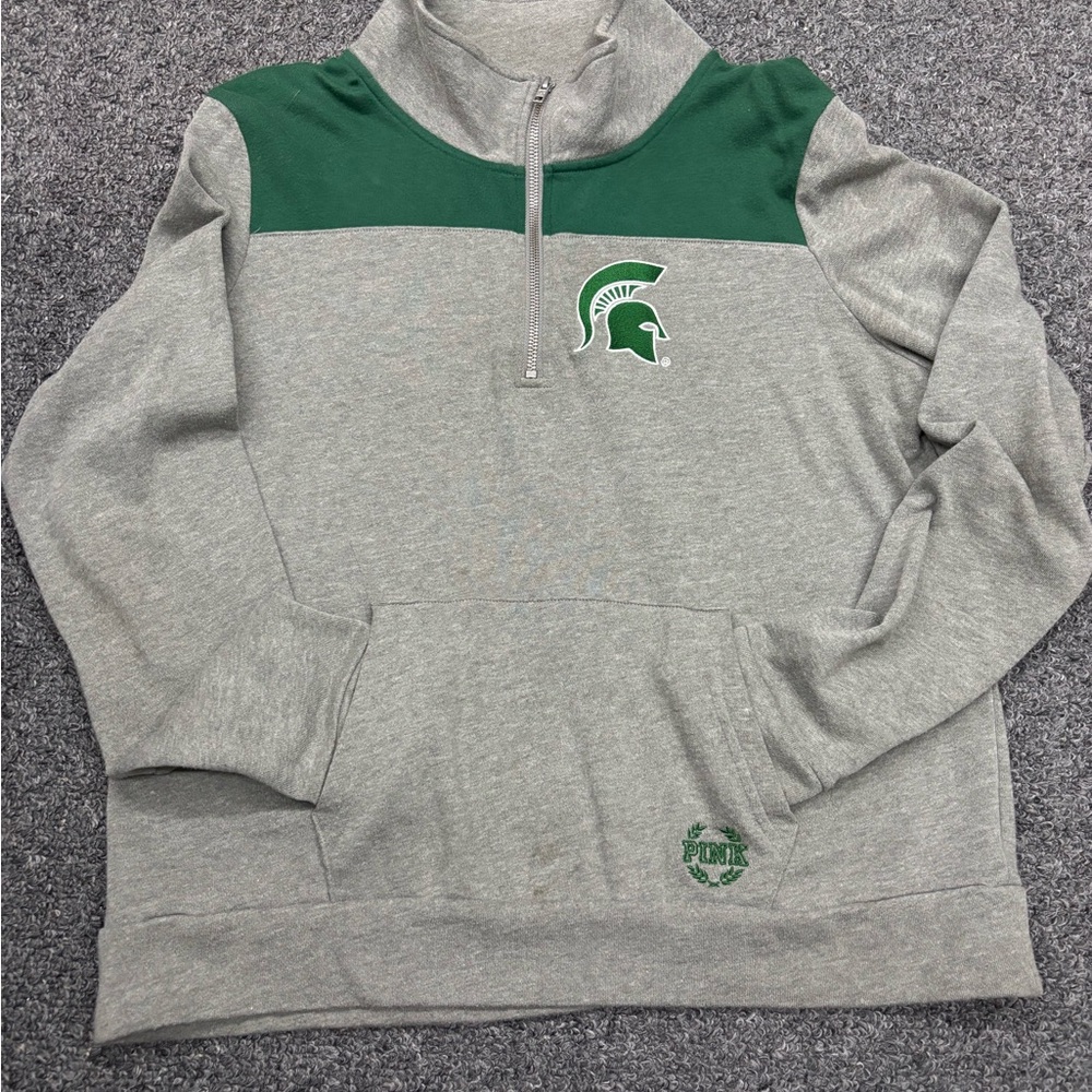 PINK Victoria's Secret Green and Gray Zip-Up Sweater